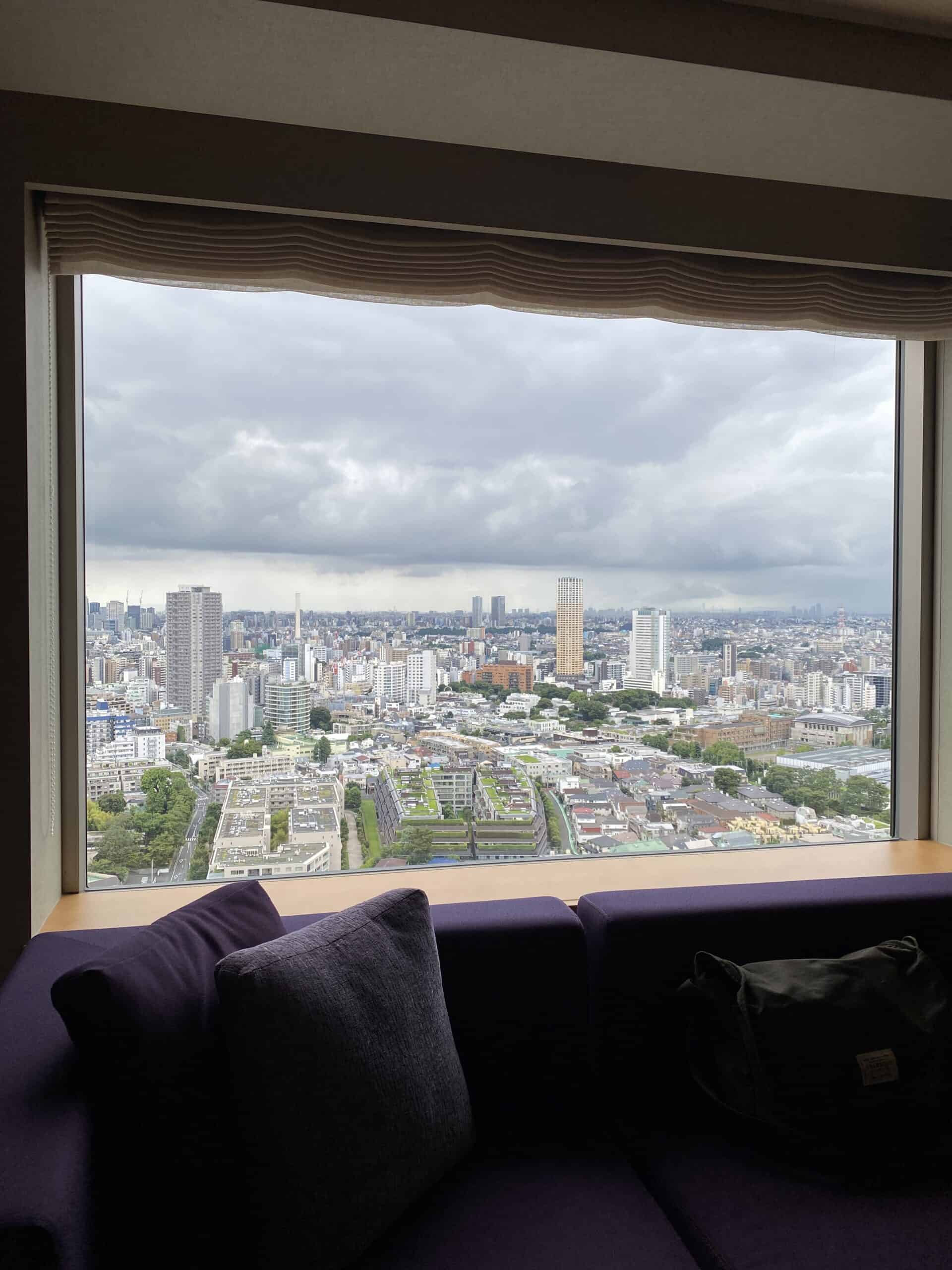 View out of Zoe's hotel room looking at the Tokyo skyline